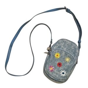 Small Denim Crossbody Bag with Floral Embroidery